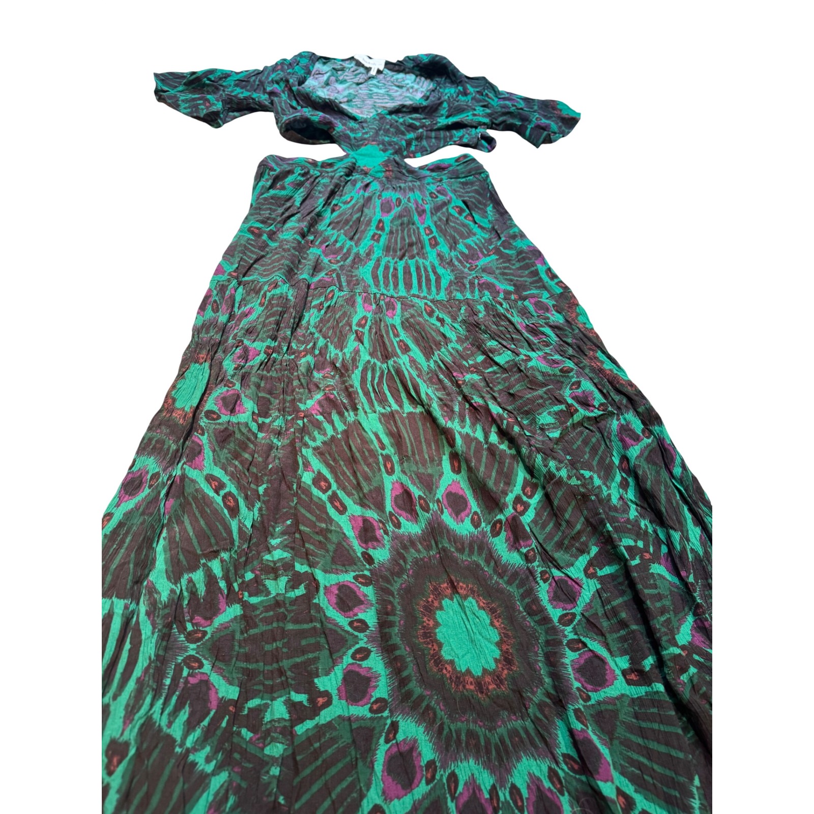 Ba&Sh Maxi Dress Green Mandala Print Cutout V Neck Short Sleeve Size M — image 3 of 8